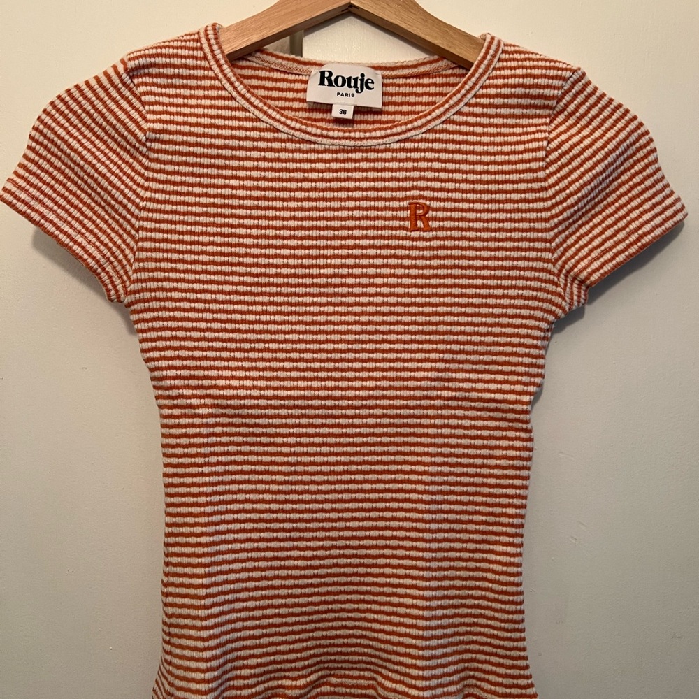 Rouje Coral and White Knit Top